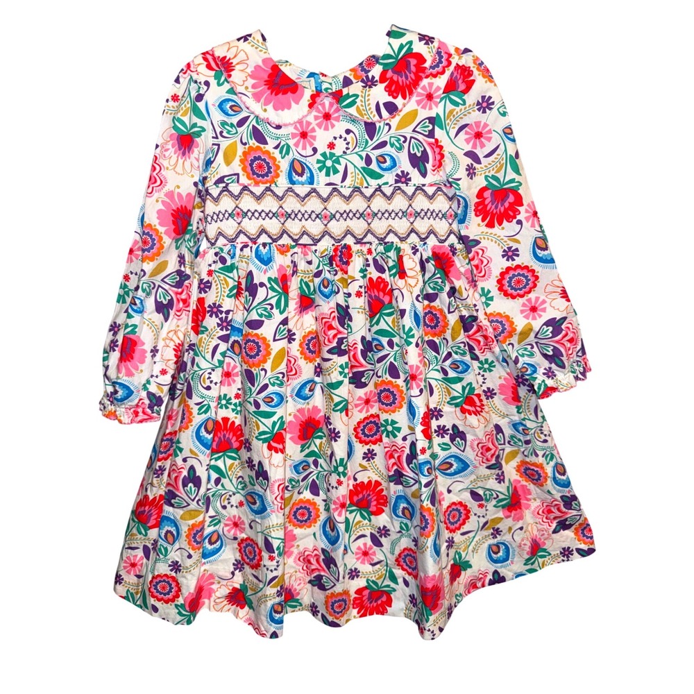 Marmellata Girls Size 6 Floral Smocked Peter Pan Collar Dress‎ Multi Color